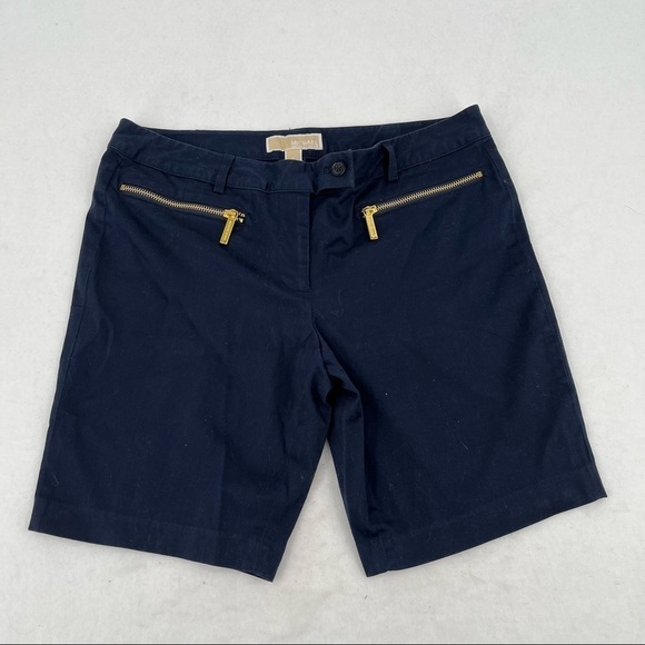 MICHAEL KORS Women’s Navy Khaki shorts with gold zipper pocket details size: 6 - Picture 1 of 9